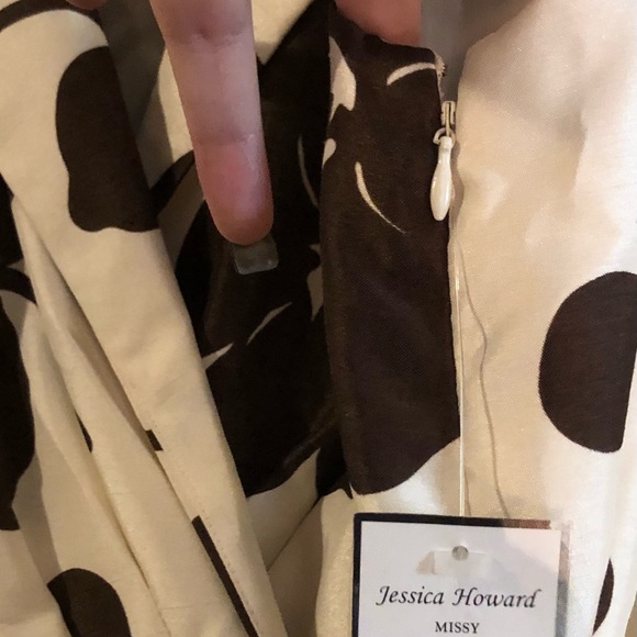 JESSICA HOWARD MISSY Brown/Ivory Floral Polka Dot Cocktail Dress Sz 14 - Picture 5 of 6